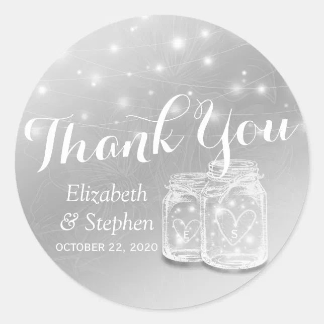 Wedding Favor Thank You Mason Jars & String Lights Classic Round ...