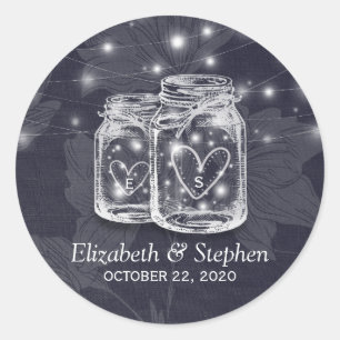 Wedding Favor Thank You Mason Jars & String Lights Classic Round Sticker