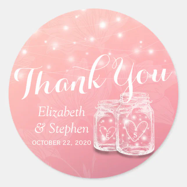 Wedding Favor Thank You Mason Jars & String Lights Classic Round ...