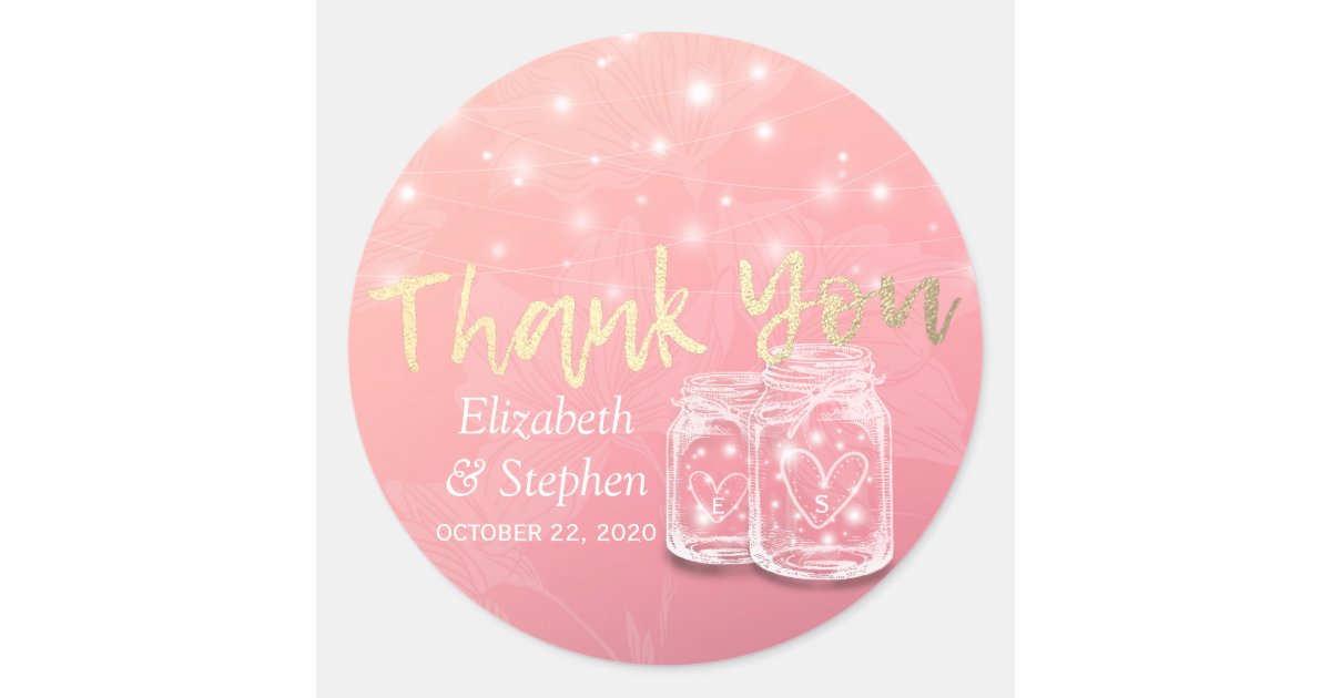 Wedding Favor Thank You Mason Jars & String Lights Classic Round ...
