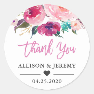 Wedding Favor Thank You Modern Watercolor Floral Classic Round Sticker