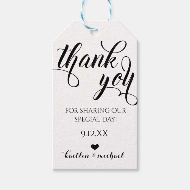 Wedding Favor Thank You Tag - Swirls Calligraphy (Front)