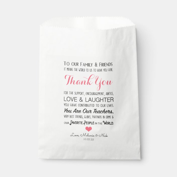 Wedding Favor Treat Thank You Message Pink 3605 Favor Bag
