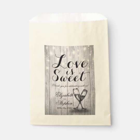 Wedding Favor Treats Bags Champagne Glasses Wood