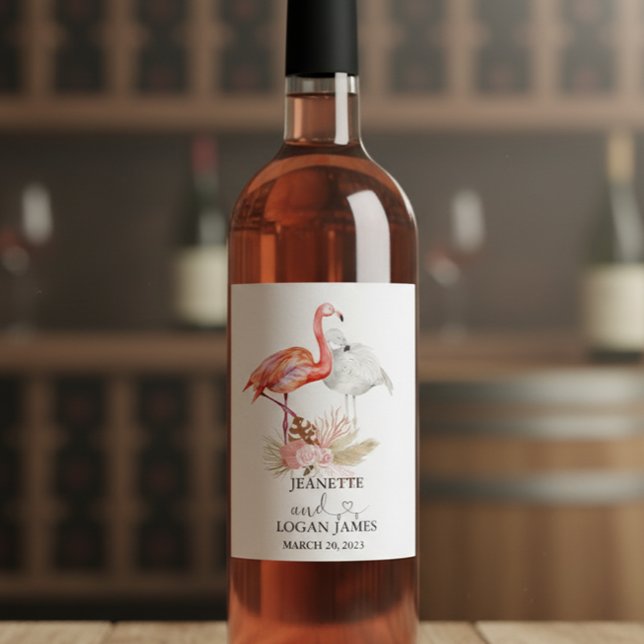 Wedding Favor Tropical Flamingo Boho Watercolor  Wine Label (Creator Uploaded)