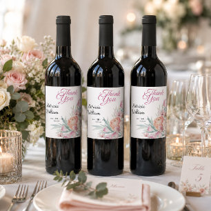 Wedding Favor Watercolor Floral Thank You Custom Wine Label