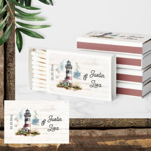 Wedding Favor Watercolor Lighthouse Matchboxes