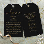Wedding Favor Welcome Basket Bag Black And Gold Gift Tags<br><div class="desc">Featuring signature style names,  this elegant two-sided black and gold tag can be personalized with your special thank you information in chic lettering. Designed by Thisisnotme©</div>