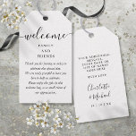 Wedding Favor Welcome Basket Bag Black And White Gift Tags<br><div class="desc">Featuring signature style names,  this elegant two sided black and white tag can be personalized with your special thank you information in chic lettering. Designed by Thisisnotme©</div>