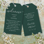 Wedding Favor Welcome Basket Bag Emerald Green Gift Tags<br><div class="desc">Featuring signature style names,  this elegant two-sided emerald green and white tag can be personalized with your special thank you information in chic lettering. Designed by Thisisnotme©</div>