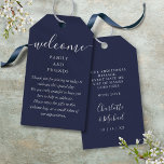 Wedding Favor Welcome Basket Bag Navy Blue Gift Tags<br><div class="desc">Featuring signature style names,  this elegant two-sided navy blue and white tag can be personalized with your special thank you information in chic lettering. Designed by Thisisnotme©</div>