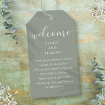 Wedding Favor Welcome Basket Bag Sage Green Gift Tags<br><div class="desc">Featuring signature style names,  this elegant two-sided sage green and white tag can be personalized with your special thank you information in chic lettering. Designed by Thisisnotme©</div>