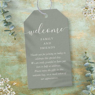 Wedding Favor Welcome Basket Bag Sage Green Gift Tags
