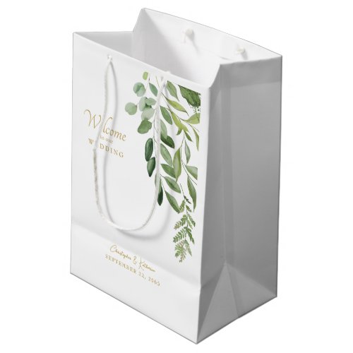 Wedding Favor Welcome Foliage Gold Text Medium Gift Bag