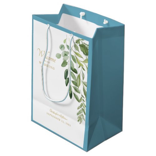 Wedding Favor Welcome Names Foliage Blue Medium Gift Bag