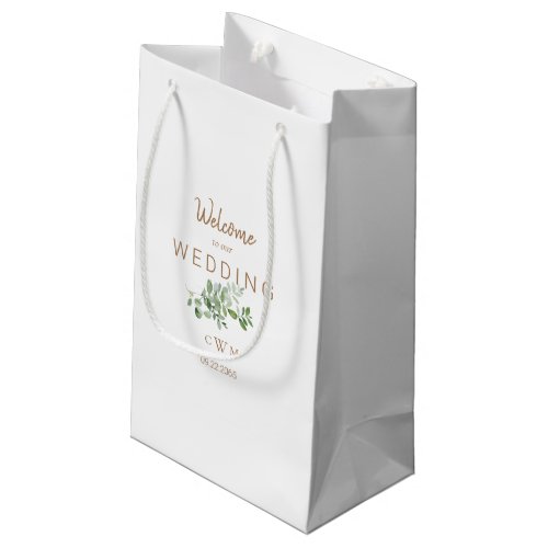 Wedding Favor White  Gold Monogram Foliage Small Gift Bag