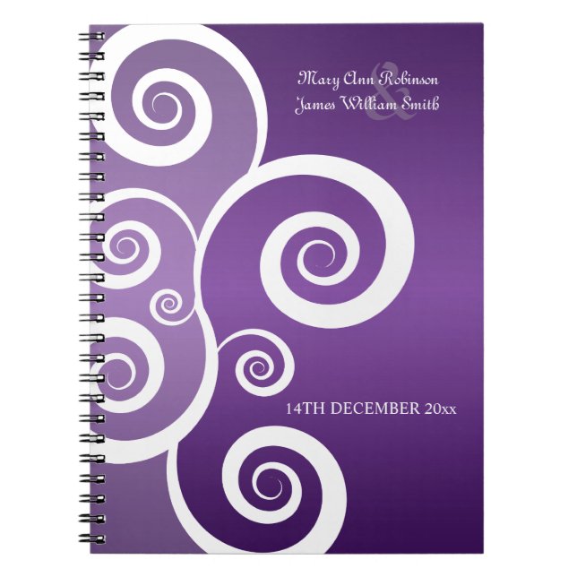 Wedding Favor White Swirls Purple Notebook (Front)