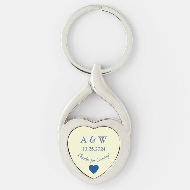 Wedding Favor Yellow Thanks for Coming Date Heart Keychain (Front)