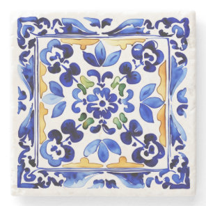 Wedding favors Amalfi Vietri Italian blue tiles Stone Coaster