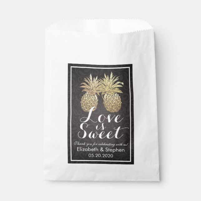 Wedding Favors Bags Golden Pineapple Couple Damask (Front)