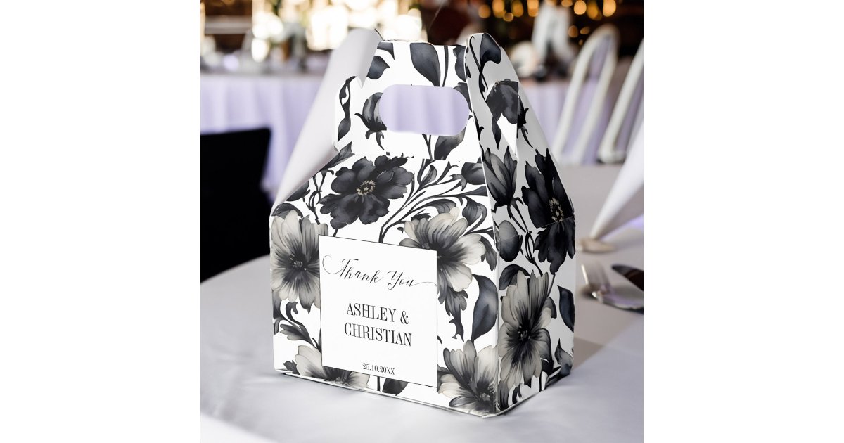 Wedding favors black and white floral favor boxes | Zazzle