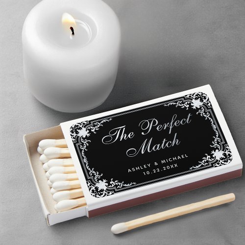 Wedding Favors Black Vintage Elegant Calligraphy  Matchboxes