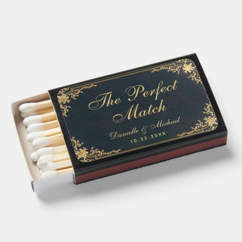 Wedding Favors Blue Gold Vintage Elegant Script Matchboxes