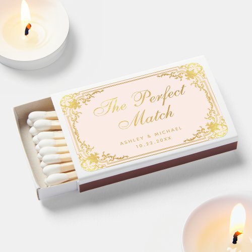 Wedding Favors Blush Pink Faux Gold Vintage Ornate Matchboxes