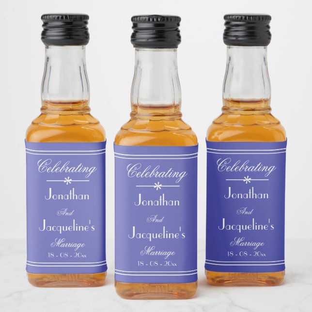 Wedding Favors Classic Script Beautiful Blue Mini  Liquor Bottle Label (Bottles)