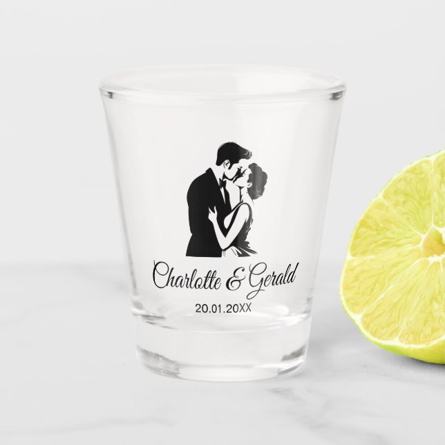 Wedding Favors Couple Kiss Monogram Modern Simple Shot Glass (Front)