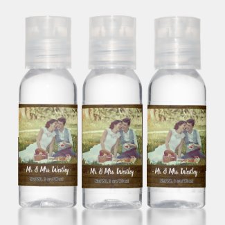 Wedding Favors Custom Photo and Text Rustic Wood Hand Sanitizer