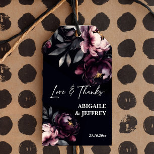Wedding favors dark moody peonies personalized gift tags