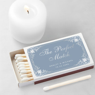 Wedding Favors Dusty Blue Faux Silver Foil Elegant Matchboxes