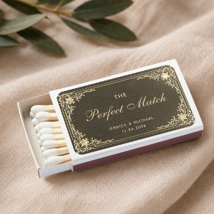 Wedding Favors Elegant Vintage Black Gold Script Matchboxes