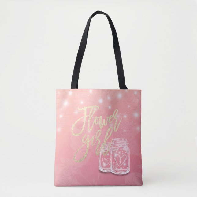 Wedding Favors Flower Girl Mason Jar String Lights Tote Bag (Front)