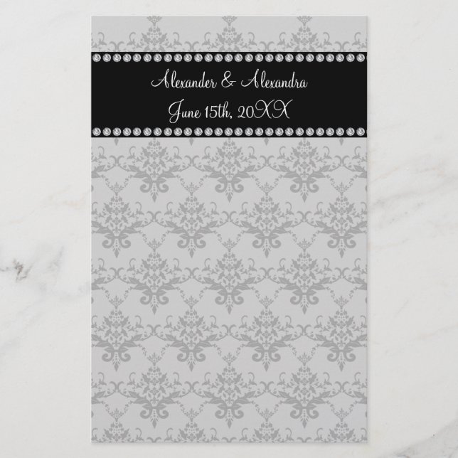 Wedding favors Grey damask Stationery (Front)