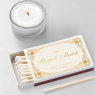Wedding Favors Ivory & Gold Elegant Vintage Script Matchboxes