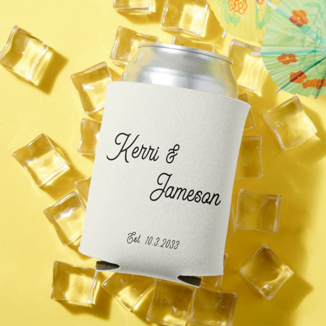 Wedding Favors Ivory Minimalist Script  Can Cooler (In Situ Summer)