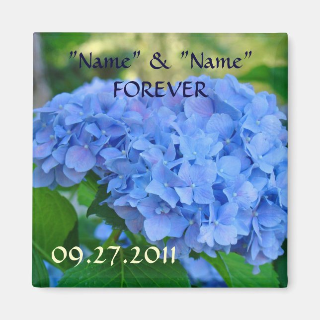 Wedding Favors magnets Blue Hydrangea Flowers (Front)