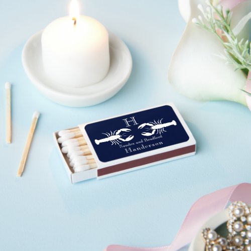 Wedding Favors Navy Blue White Lobster Nautical Matchboxes