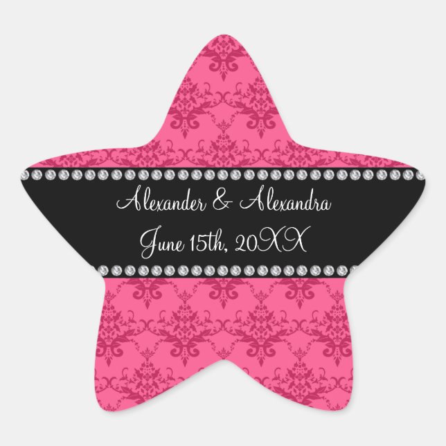 Wedding favors Pink damask Star Sticker (Front)
