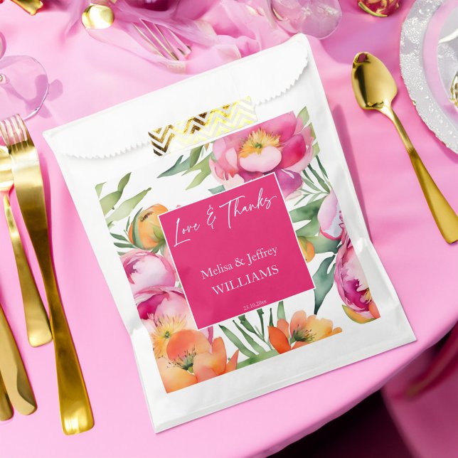 Wedding favors pink orange flowers favor bag (Wedding favors pink and orange flowers personalized favor bag  elegant floral favor bag)