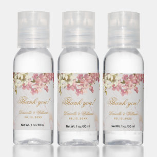Wedding Favors Pink Orchids Floral Marble Script Hand Sanitizer