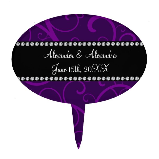 Wedding favors purple swirls cake topper (Front)