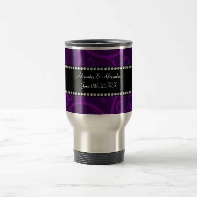 Wedding favors purple swirls travel mug (Center)