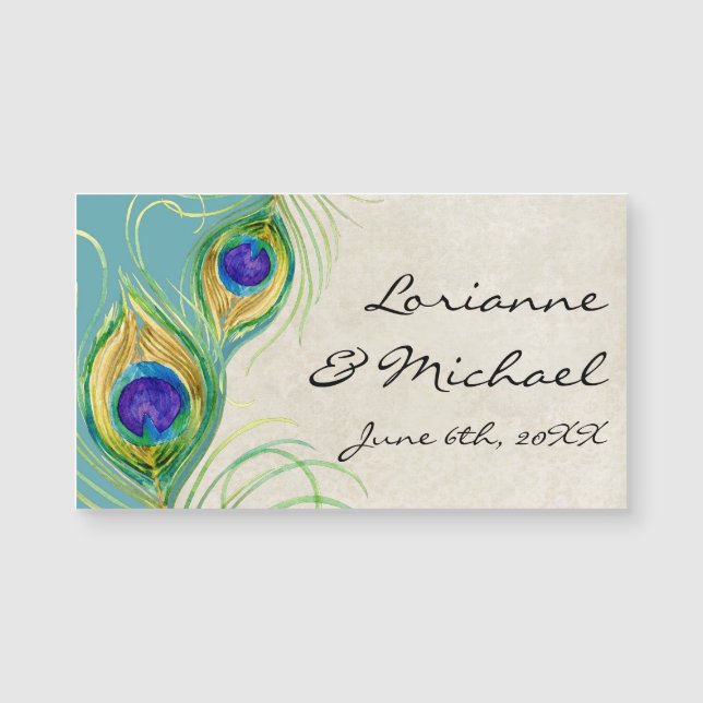 Wedding Favors Reception Peacock Feathers aqua (Front)