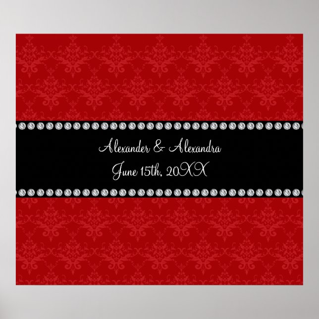 Wedding favors red damask poster (Front)
