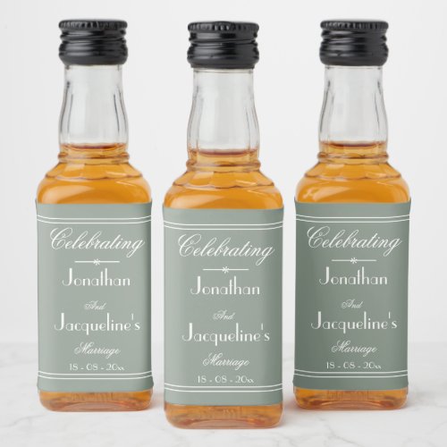 Wedding Favors Rustic Sage Green Script Cute Mini  Liquor Bottle Label