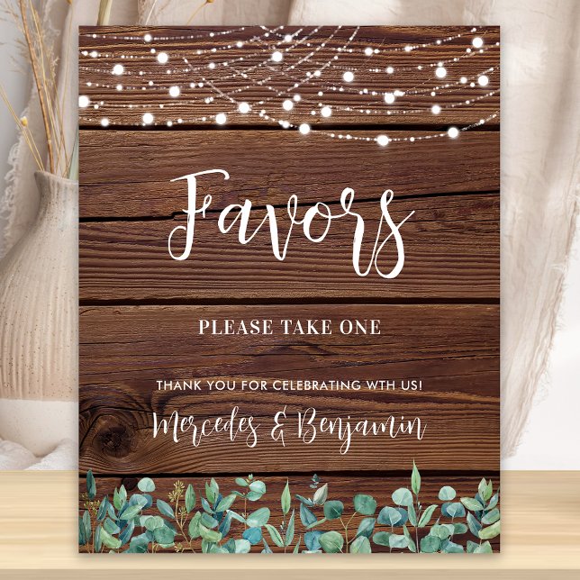 Wedding Favors Rustic Wood Greenery String Lights  Poster (Creator Uploaded)