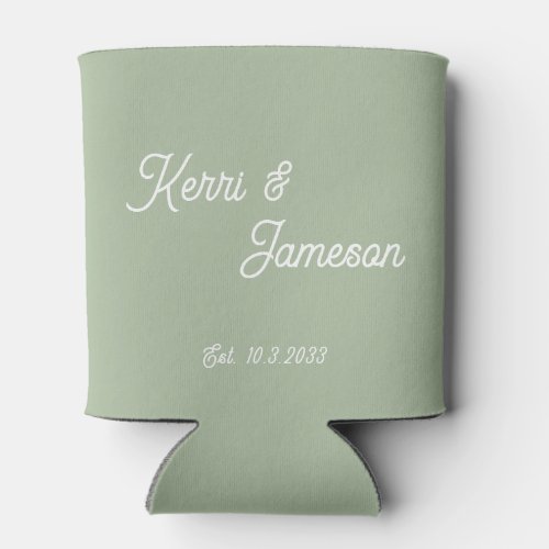 Wedding Favors Sage Green Minimalist Script  Can Cooler